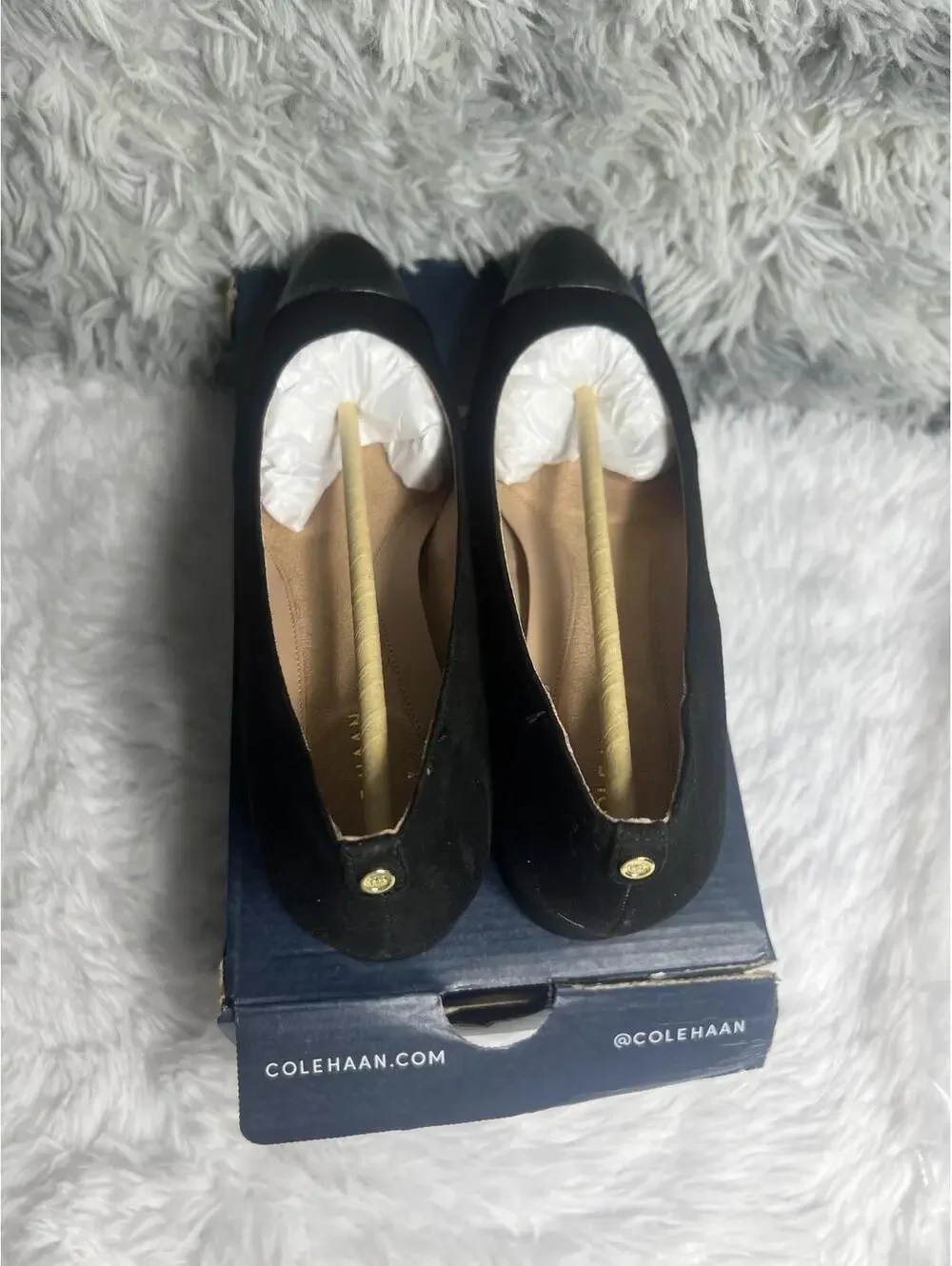 Cole Haan Black Low Block Heel Pumps with Croc-Embossed Toe - Picture 8 of 9